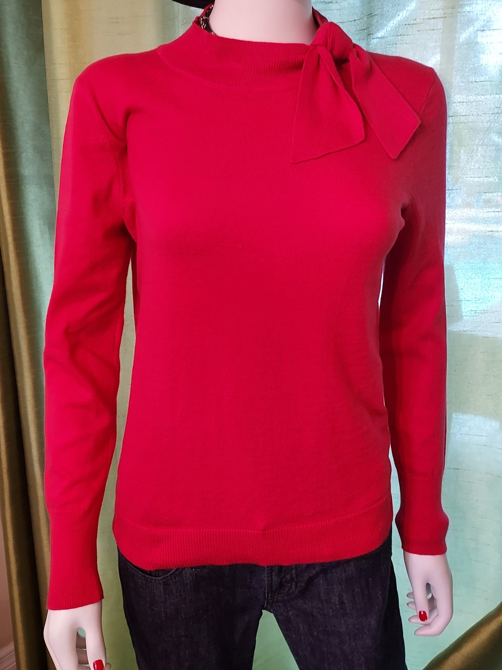 CeCe Fushia Tie-Neck Cowl Sweater Cotton & Wool Blend. Sz. S